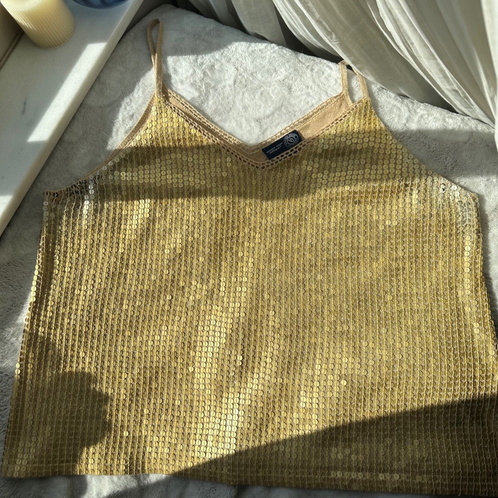 Metallic Rave Gold Sequin Tank Festival Shimmer Retro Holiday Plus Size